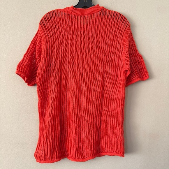 Zara Red Orange Cotton Crochet Short Sleeve Top Size S - Picture 5 of 7
